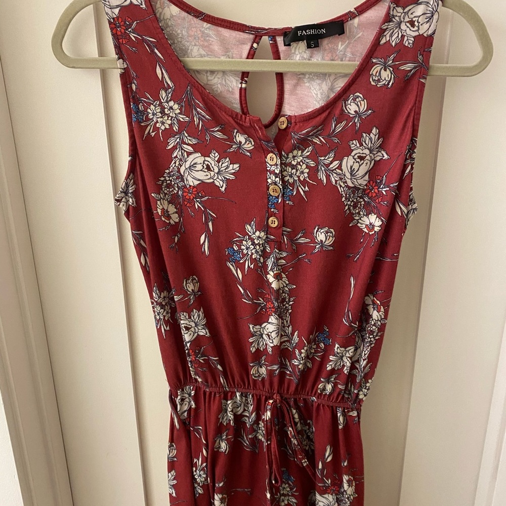 Red and White Floral Romper: Size Small